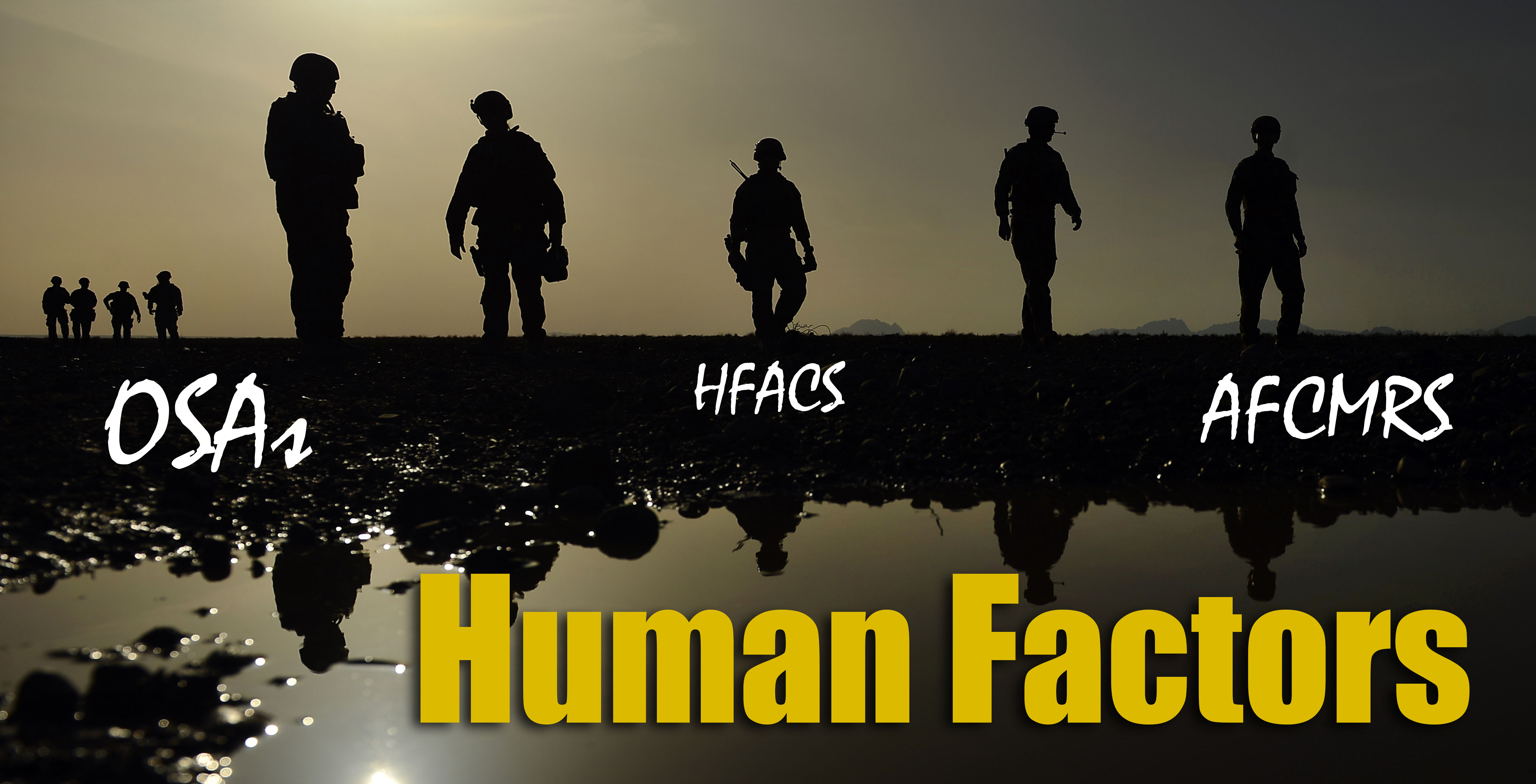 Human Factors Banner - A silhouette of Airmen standing at the edge of a body of water